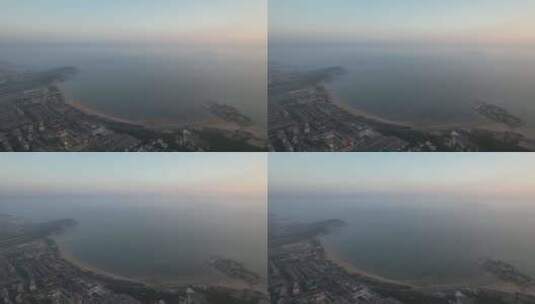 海边城市清晨日出迷雾航拍高清在线视频素材下载
