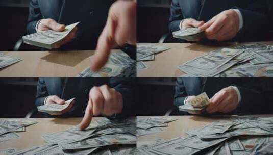 特写会计计算现金把钞票放在桌子上高清在线视频素材下载