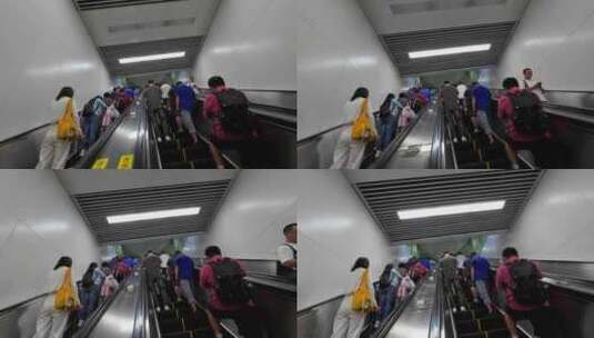 四川成都地铁站电梯上的乘客高清在线视频素材下载