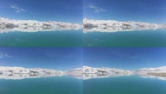 新疆帕米尔高原布伦口白沙湖和雪山航拍风光高清在线视频素材下载