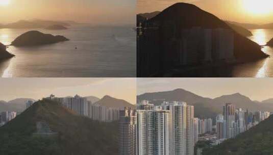 香港海怡半岛清晨日出航拍高清在线视频素材下载