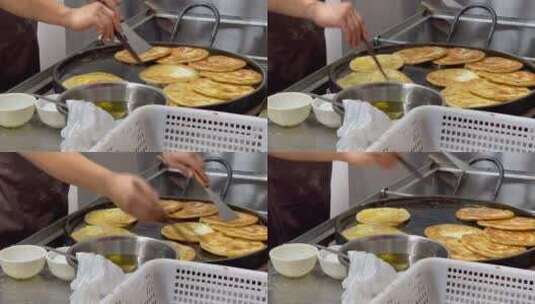 鸡蛋罐饼制作油煎饼4高清在线视频素材下载