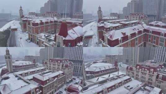 天津津湾广场雪景航拍高清在线视频素材下载