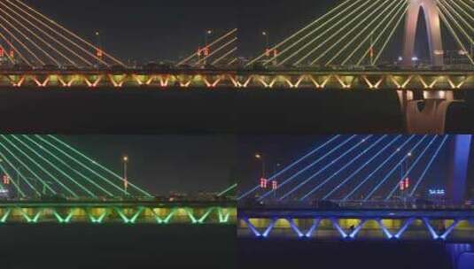 城市双层桥梁夜景下的骑行者高清在线视频素材下载
