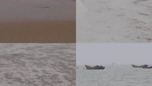 海边 沙滩 渔船 海鸥高清在线视频素材下载