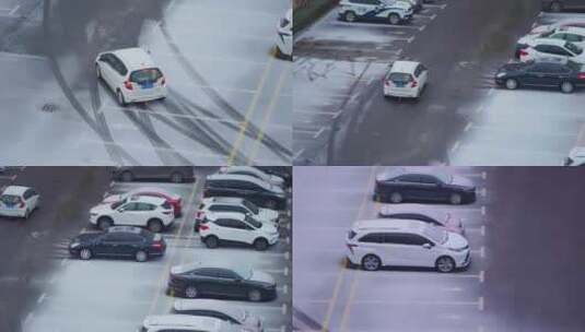 雪地上缓慢行驶的汽车高清在线视频素材下载