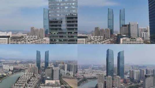 航拍湖州东吴国际广场双子楼高清在线视频素材下载