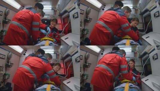 救护车医生在救护车上拯救受害者的生命高清在线视频素材下载