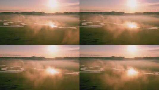 莫日格勒河晨雾高清在线视频素材下载