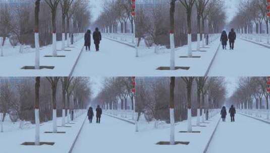 城市街道人文下雪雪景高清在线视频素材下载