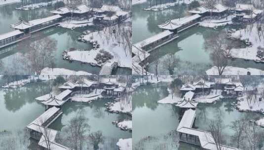 航拍瘦西湖景区园林大明寺观音山宋夹城雪景高清在线视频素材下载