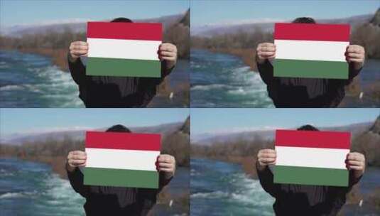 手持匈牙利国旗横幅的人高清在线视频素材下载