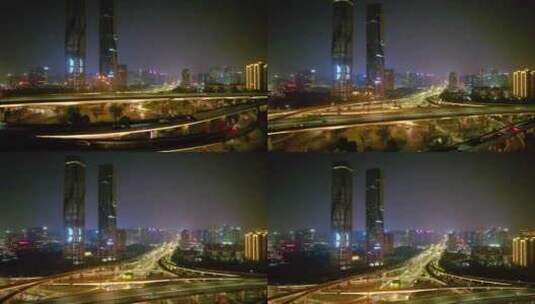 杭州城市立交桥高架桥美丽夜景航拍高清在线视频素材下载