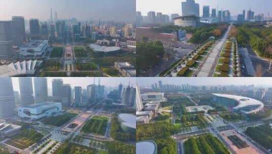 上海科技馆世纪广场航拍浦东新区城市地标建高清在线视频素材下载