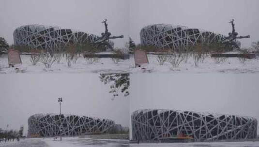 北京鸟巢雪景水立方雪景国家体育馆雪景高清在线视频素材下载