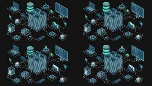 等距计算机技术动画。大数据中心计算。云计高清在线视频素材下载