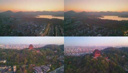 杭州西湖景区城隍阁夜晚夜景航拍高清在线视频素材下载