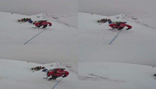 风雪中攀登四川贡嘎山区贡巴峰的登山者高清在线视频素材下载