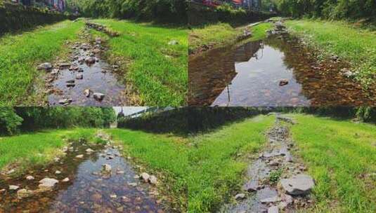 枯水小河沟 农村河道 小草流水 小溪高清在线视频素材下载