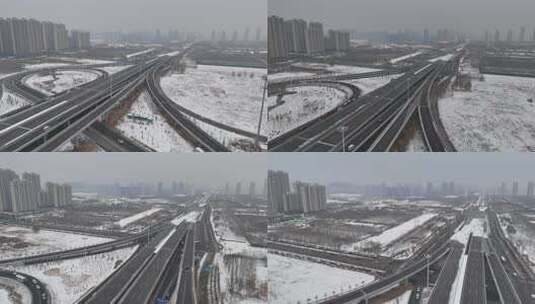 航拍城市雪景石家庄高清在线视频素材下载