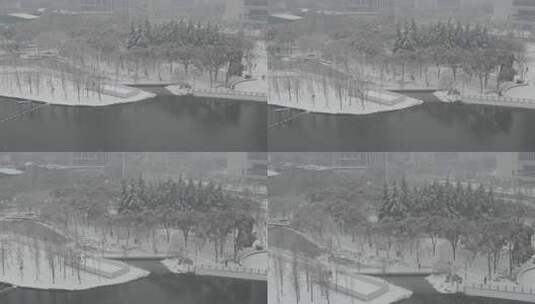 武汉江汉区菱角湖公园雪景航拍高清在线视频素材下载