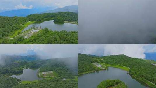 云南普洱西盟佤族佤山天池青山绿水云雾航拍高清在线视频素材下载