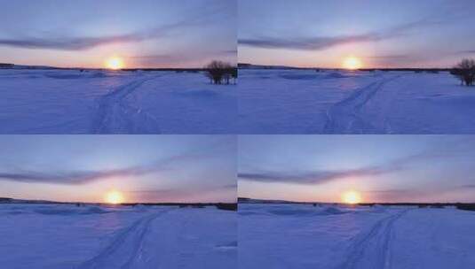 夕阳映射到雪地上的光影高清在线视频素材下载