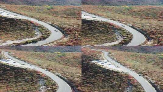 山间秋景公路航拍画面高清在线视频素材下载