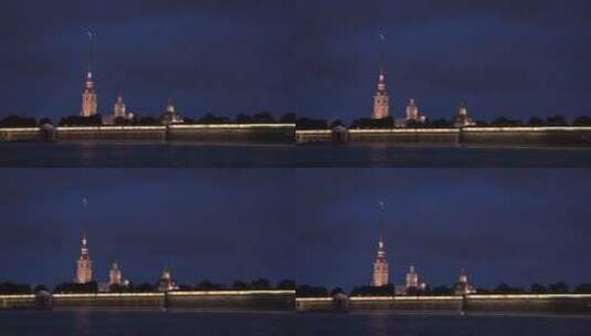 夜晚圣彼得堡城墙高清在线视频素材下载