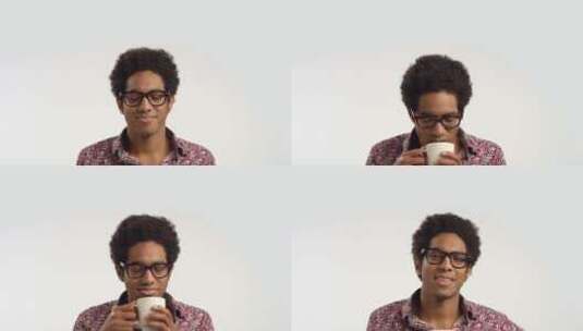 年轻人用杯子喝咖啡高清在线视频素材下载