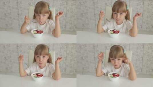 女孩吃草莓冰淇淋高清在线视频素材下载