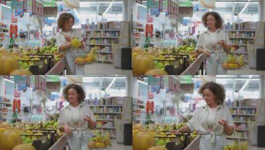 女孩在超市购买水果高清在线视频素材下载