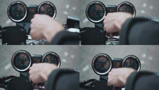 车手插入钥匙时摩托车上的仪表转动高清在线视频素材下载