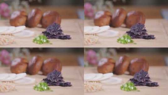 香菇肉馅紫菜虾皮小葱馄饨原料 (1)高清在线视频素材下载