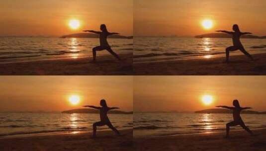 日落女人在做瑜伽高清在线视频素材下载