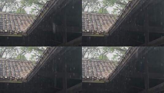 老木屋下雨屋檐水滴慢镜头高清在线视频素材下载