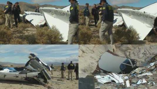 工作人员在查看坠毁地点的飞机残骸高清在线视频素材下载