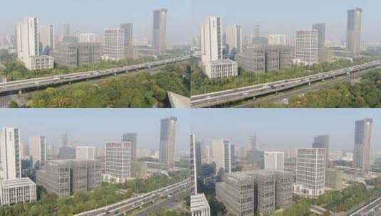 航拍城市高楼交通车辆行驶高清在线视频素材下载