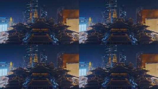 静安寺夜景航拍高清在线视频素材下载