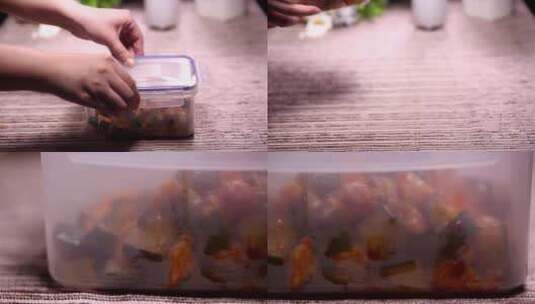 【镜头合集】饭盒放入八宝酱菜保存高清在线视频素材下载