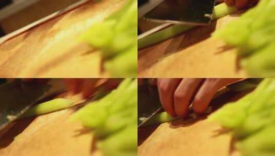 【镜头合集】切芹菜段处理芹菜高清在线视频素材下载