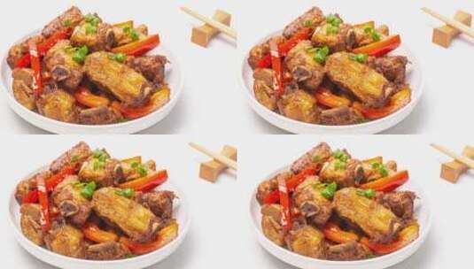 红烧排骨菜品美食4k视频滑轨平移高清在线视频素材下载