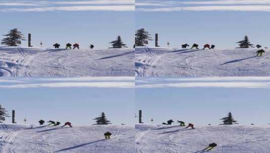 雪坡上滑雪的游客高清在线视频素材下载