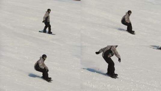 运动员用单板滑雪下山高清在线视频素材下载