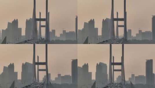 武汉长江二桥，长焦平视横移镜头高清在线视频素材下载