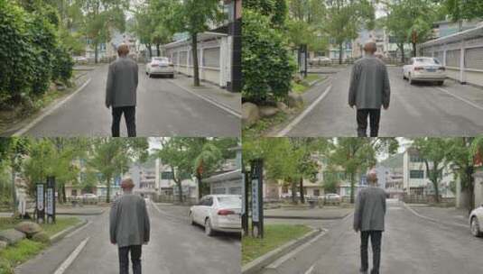 走在街头孤独的老人高清在线视频素材下载