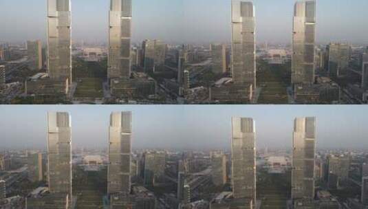 城市航拍郑州绿地双子塔高清在线视频素材下载