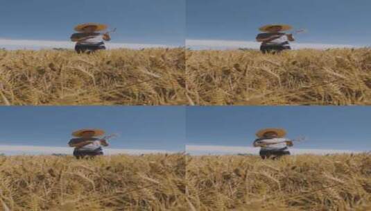 农民开心的看着麦子高清在线视频素材下载