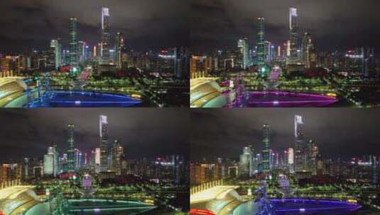 珠江新城中轴线航拍夜景4K高清在线视频素材下载
