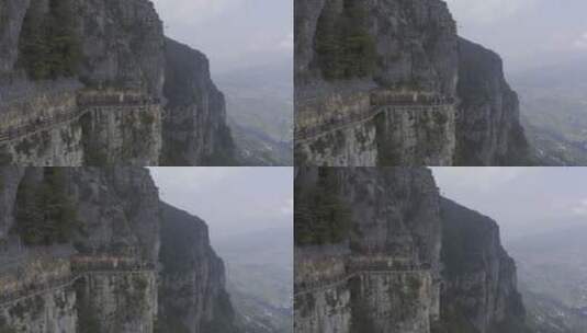 中国湖北省恩施大峡谷风景悬崖户外悬空栈道高清在线视频素材下载